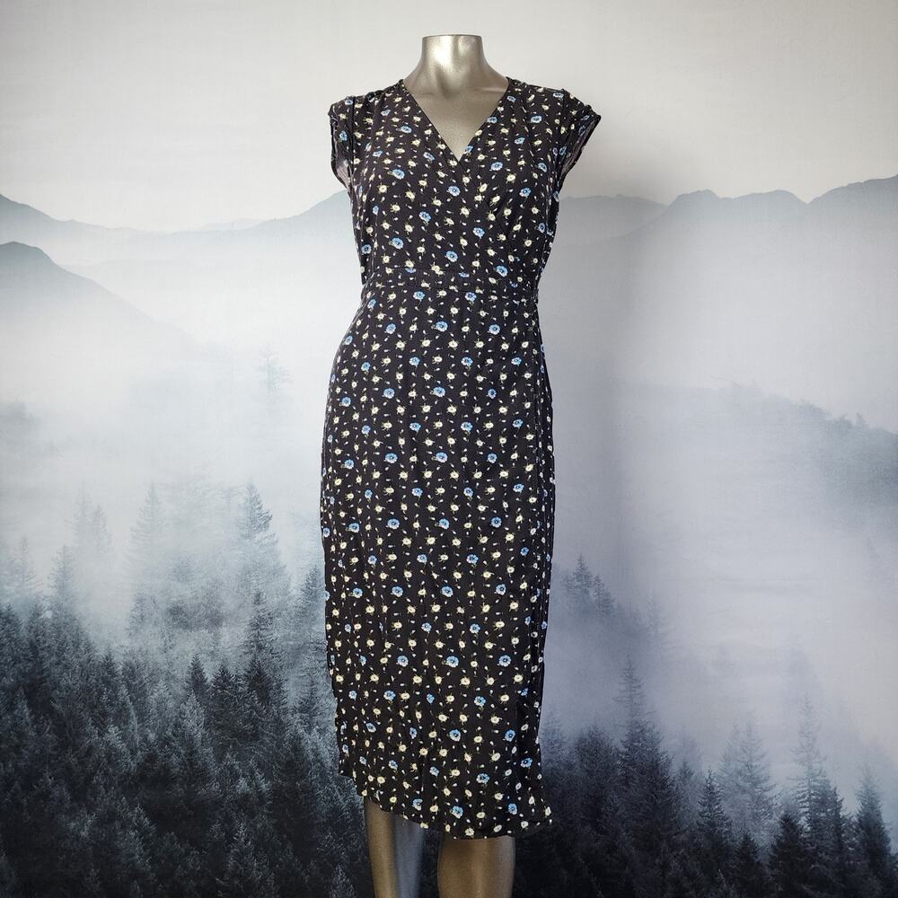 J.Crew Mercantile Easy Wrap Black Daisy Midi Dress | Women's Small